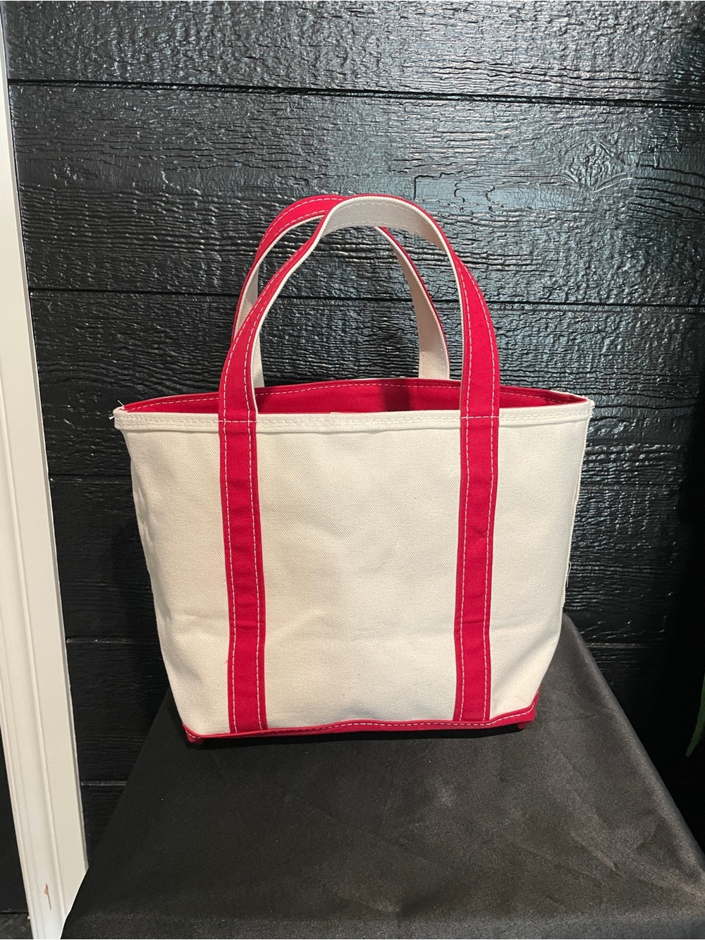 Y2K L.L. Bean Boat and Tote Bag, Medium, Cream with Red and Lettering on the - Picture 2 of 10